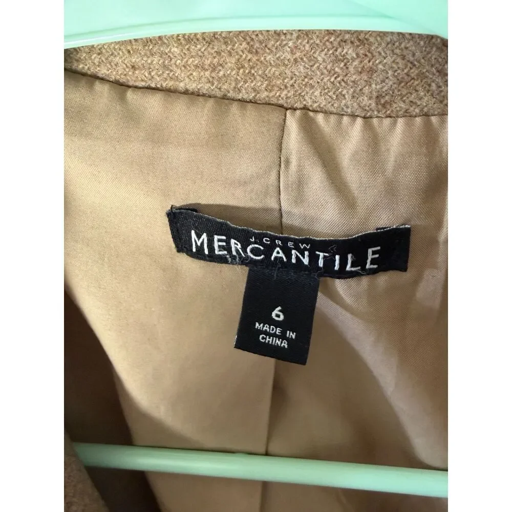 J.Crew Mercantile Camel Wool Blend Asymmetrical Zip Moto Coat Jacket Size 6
